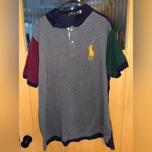 Vintage Y2K Ralph Lauren Mens 3XB Faded Color Block Big Pony Collared Polo Shirt
